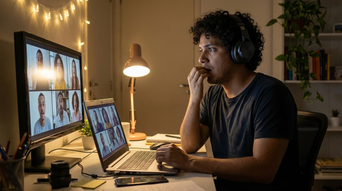 Developer feeling anxious on video call